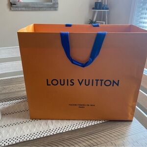 Louis Vuitton Bold Orange purchase shopping Bag with Blue Handles